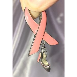 Breast Cancer Awareness Pink Ribbon Pin/Brooch Dangling High Heel Payless 2004